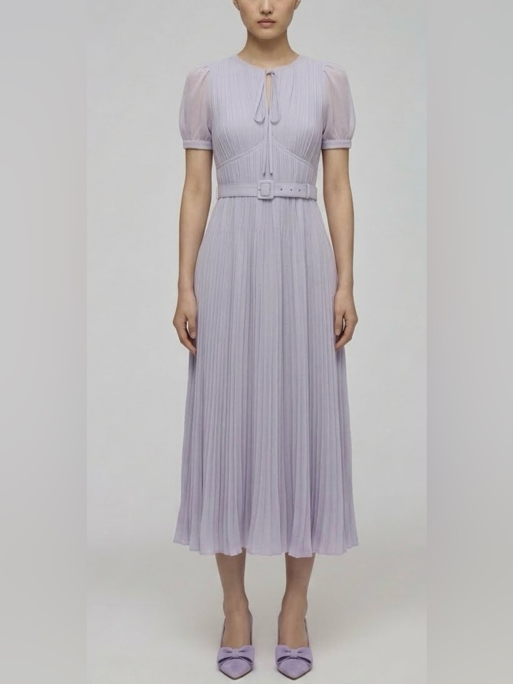 $585 NWT Self-Portrait Lilac Chiffon Pleated Midi Dress Sz 10 L Large
